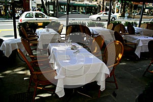 Tables placed on the street.