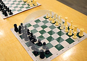 Tables prepared for a simultaneous chess games tournament