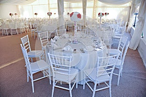 Tables set for an event party or wedding reception