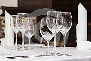 Tables set for meal in restaurant