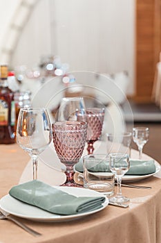 Tables are set for a party or wedding reception. Luxurious elegant dinner in a restaurant