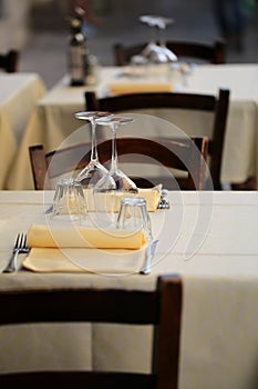 Tables set in restaurant