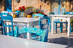 Tables in a traditional Italian Restaurant in Sicily