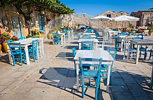 Tables in a traditional Italian Restaurant in Sicily