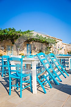 Tables in a traditional Italian Restaurant in Sicily