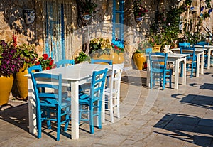 Tables in a traditional Italian Restaurant in Sicily