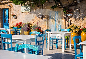 Tables in a traditional Italian Restaurant in Sicily