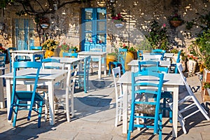 Tables in a traditional Italian Restaurant in Sicily