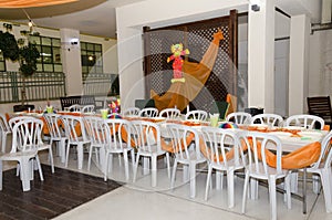 Tables with treats at the festival of Purim