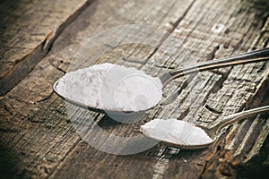 Tablespoon and teaspoon with baking soda