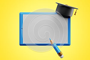 Tablet with academic cap. E-learning concept.