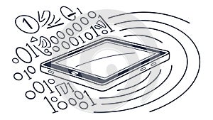 Tablet with binary code, digital technology and coding illustration. vector design Generative AI