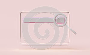 Tablet with blank search bar, magnifying glass isolated on pink  background ,minimal web search engine or web browsing concept,3d