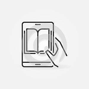 Tablet with Book in Hand linear vector concept icon