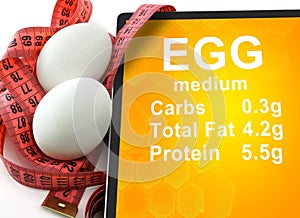 Tablet with Calories In egg and measuring tape