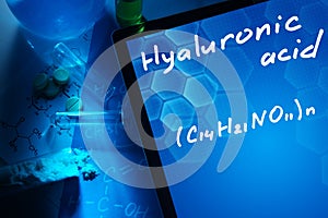 Tablet with the chemical formula of hyaluronic acid.