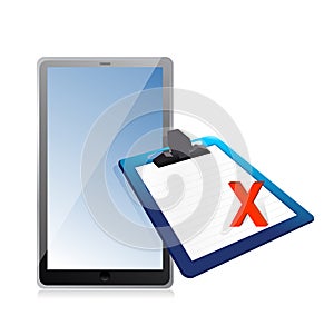 Tablet and clipboard with xmark