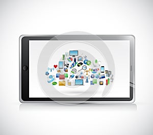 Tablet cloud computing icons illustration design