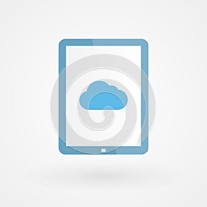 Tablet and cloud. Concept of cloud computing. Vector illustration, flat design