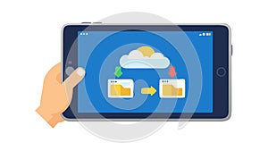 Tablet with Cloud Sync, Data Upload and Download, vector design Generative AI