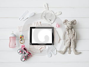 Tablet computer and baby`s items