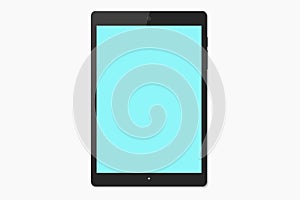 Tablet computer with blank blue screen.