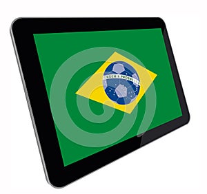 Tablet computer with Brazilian flag perspective