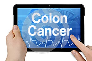 Tablet computer with colon cancer photo
