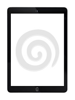 Tablet computer display with blank white screen, Black Tablet pc isolated on white background