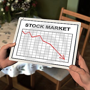 Tablet computer displaying stock chart