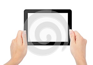 Tablet computer isolated in a hand