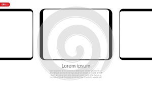 Tablet computer, mobile, mockup composition isolated on white background with blank screen. Front view black tablet vector