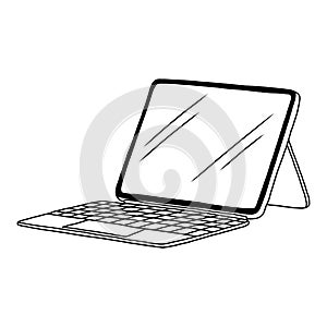 Tablet Computer Mobile Stand Blank Screen Drawing Doodle Art Vector