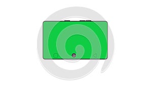 Tablet computer mockup with green screen, front view, isolated on white background. 4K animation with camera track motion