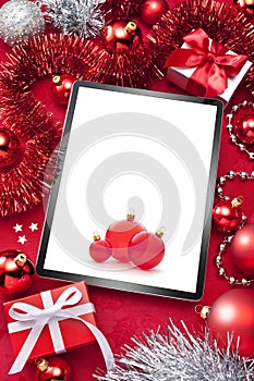 Tablet Computer Red Christmas Background