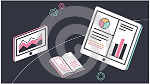 Data analysis and visualization with charts and graphs on tablet and computer screen for business growth