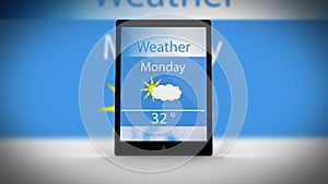 Tablet computer showing news and weather