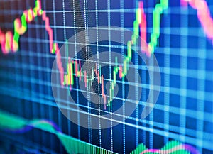 Tablet computer showing stock marketing data. Stock market price display. Financial charts on the table with laptop. Financial