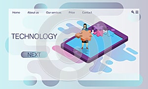 Tablet computer, smartphone in  form of puzzle. Website concept, landing page design template