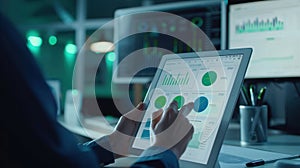 The tablet with data charts.AI generated image