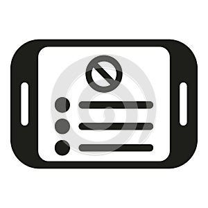 Tablet data icon simple vector. User blacklist