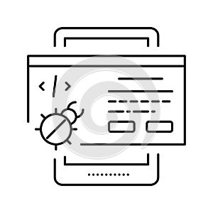 tablet debug line icon vector illustration
