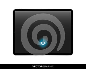 Tablet display template with power button blue