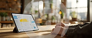 The tablet displaying analytics and data insights in a modern workspace. AI generated image