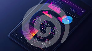 Tablet displaying business data analytics dashboard interface