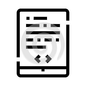 Tablet displaying coding script and software development icon