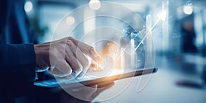 The tablet displaying dynamic financial growth and analytics with user interaction. AI generated image