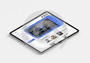 Tablet displaying an e-learning interface. The