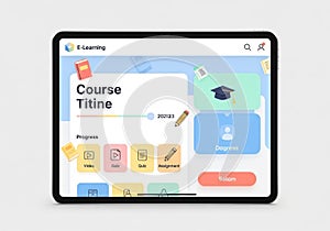 Tablet displaying an e-learning interface with