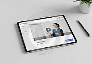 Tablet displaying an e-learning platform interface.